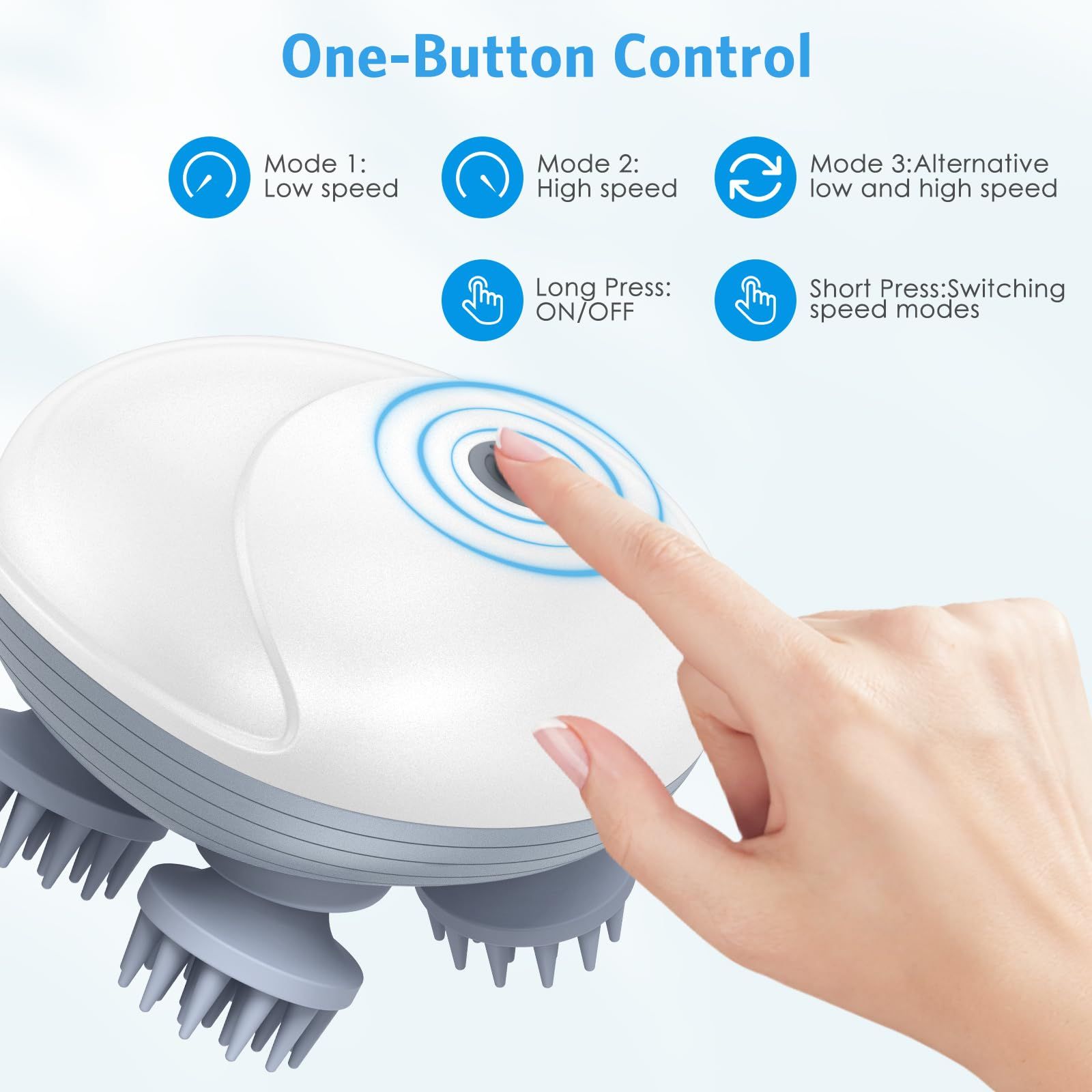 Electric Scalp Massager, Head Massager with 4 Massage Heads, Back and Scalp Massager Relieving Tight Stiffness Muscles（white,11*7cm）