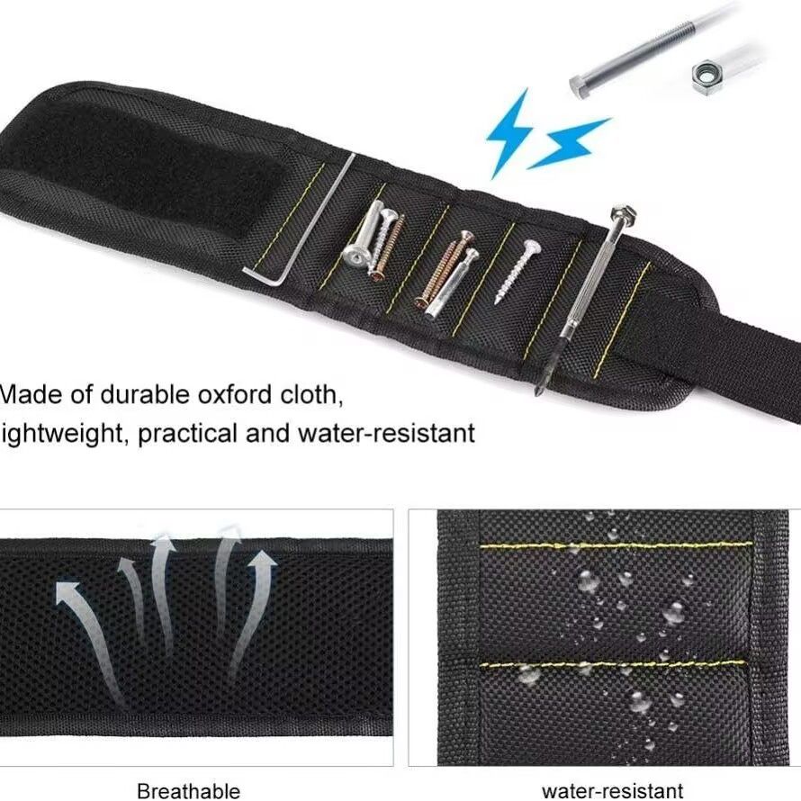 Magnetic Wristband by Wrap-It Storage - Black - Great Father Gift Wrist Magnet Tool Belt and Screw Holder（Black 5 rows with 10 magnets）Only wristband