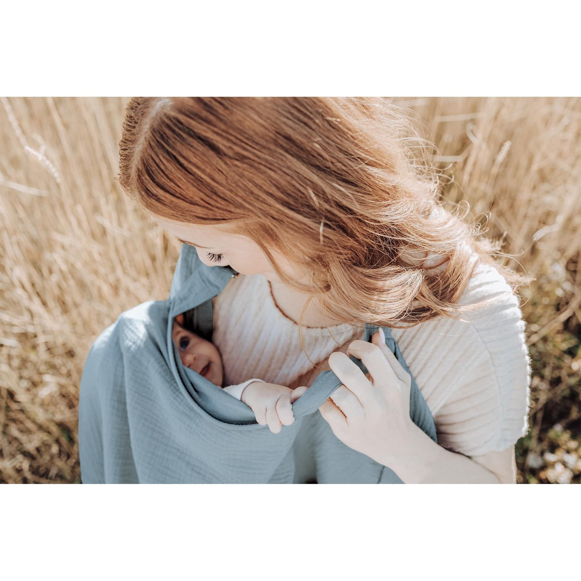 Nursing Cover Breathable Cotton Adjustable Neckline Blue 71*95cm