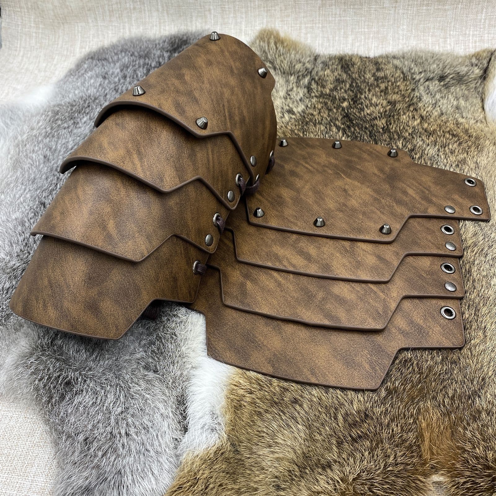 A pair Medieval Faux Leather 4 Layers Bracers Arm Armor, Middle Ages Mercenary Gauntlets, Costume Knight Archer Arm Guards