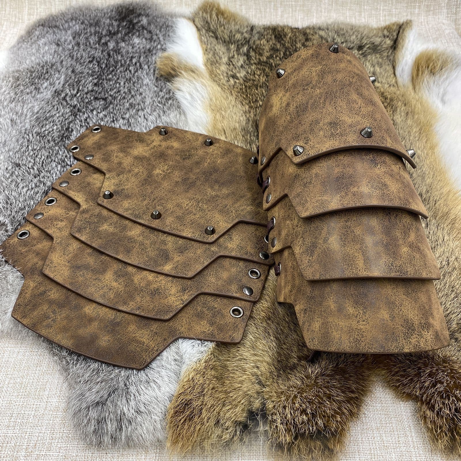 A pair Medieval Faux Leather 4 Layers Bracers Arm Armor, Middle Ages Mercenary Gauntlets, Costume Knight Archer Arm Guards