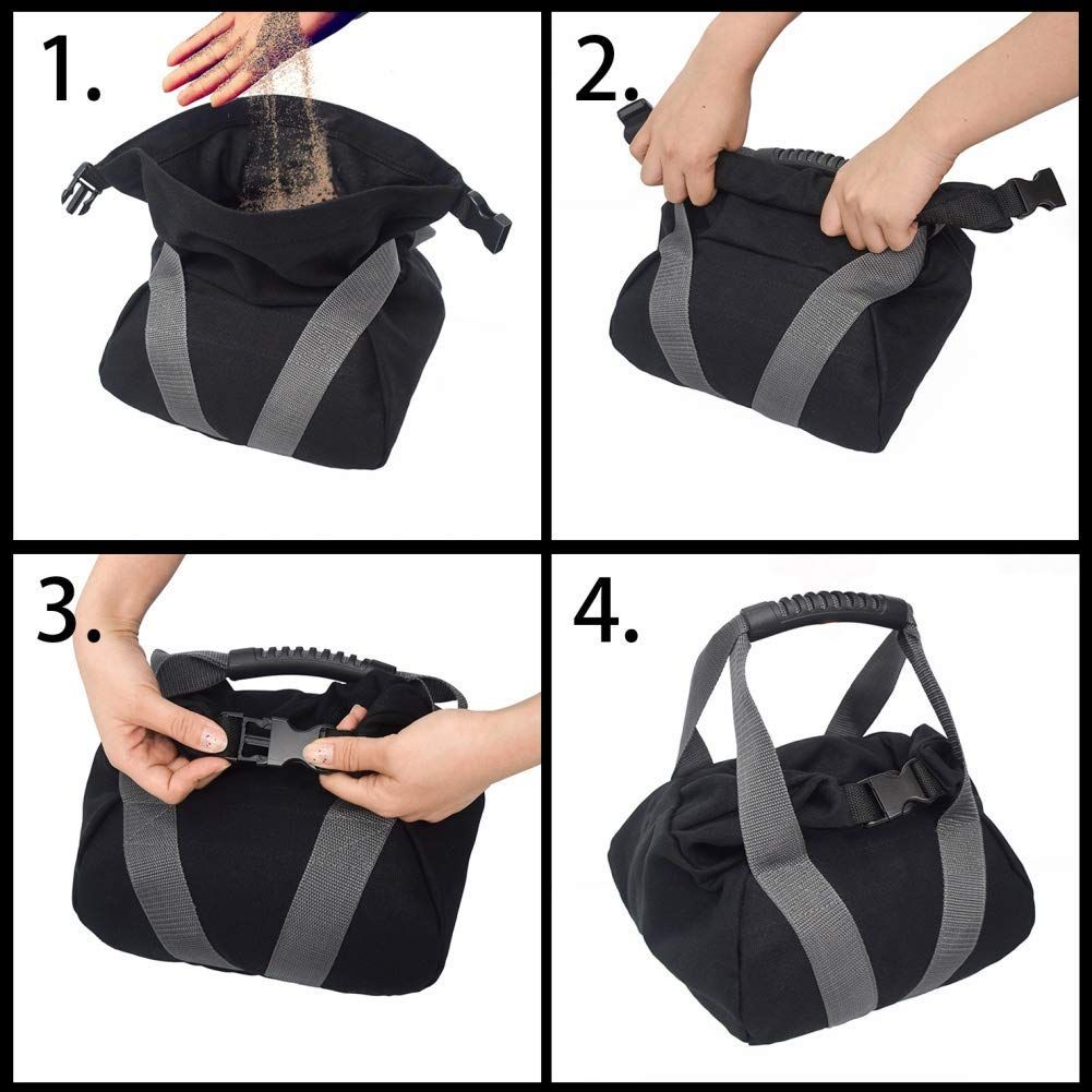 2 Pcs Adjustable Heavy Fitness Power Sandbag, Portable Adjustable Canvas Sand Kettlebell Soft Sand Bag, Weightlifting Dumbbell for Home Training, Fitness, black
