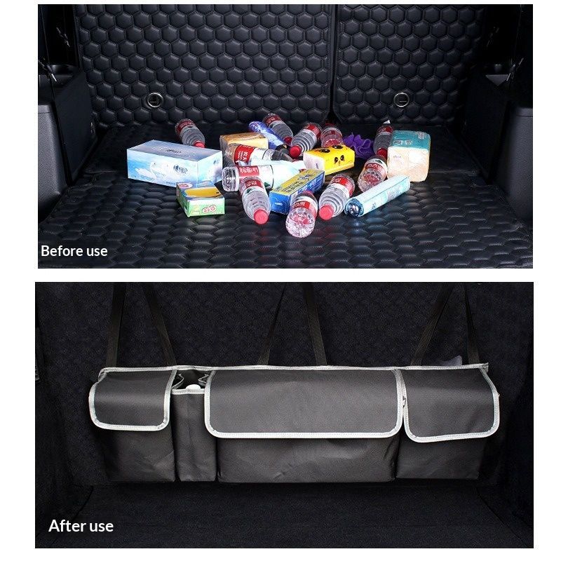 Backseat Trunk Organizer for Car - Durable Trunk Hanging Storage Bag with 4 Large Storage Pocket & 3 Adjustable Buckles Space Saving Expert (Black A)
