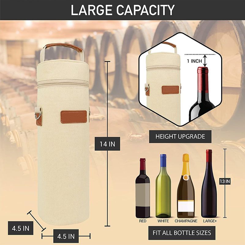 Out of the Insulated Wine & Sprits Cooler Tote, Eco-Friendly,Thermal One Bottle Holder Carrying Case Wine Gift for Women Men, Beige Cream