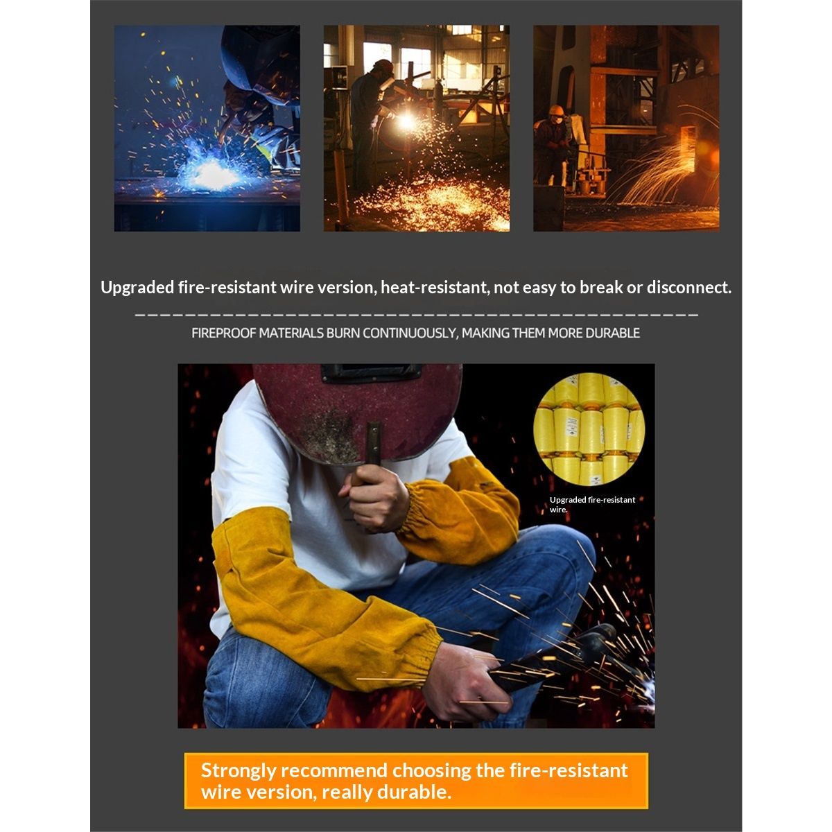 Leather Welding Work Sleeves for Men&Women - Heat&Flame Resistant Arm Protection with Stitching and Cotton Lining