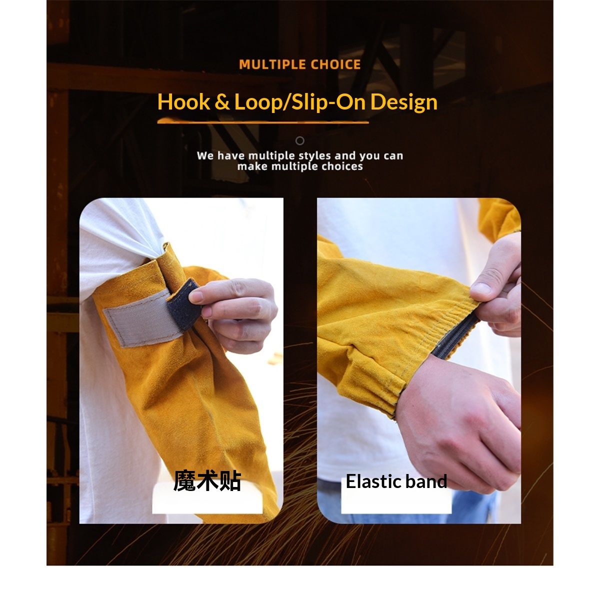 Leather Welding Work Sleeves for Men&Women - Heat&Flame Resistant Arm Protection with Stitching and Cotton Lining