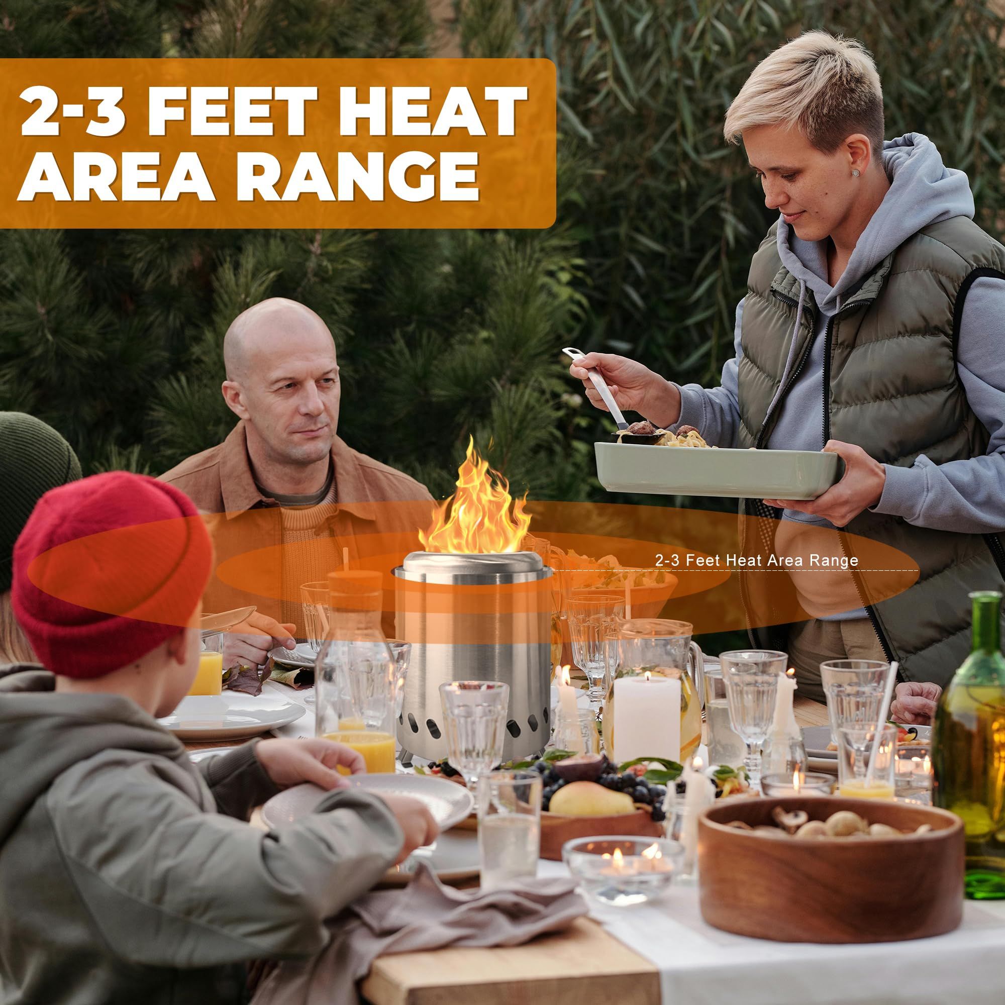 Portable Table Top Fire Pit with Stand, 8.5" Stainless Steel Mini Outdoor Low Smoke Burning Tabletop Firepit Fueled by Pellets or Wood, for Outside Camping