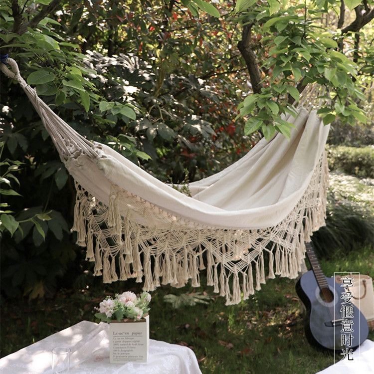 Handmade Boho Large Macrame Fringe 2 Person Double Deluxe Hammock Swing Net Chair for Beach, Yard, Bedroom, Patio, Porch, Indoor, Outdoor, Wedding Decor