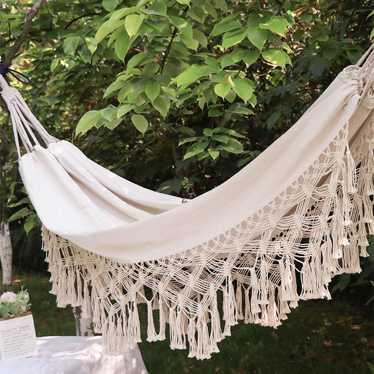 Handmade Boho Large Macrame Fringe 2 Person Double Deluxe Hammock Swing Net Chair for Beach, Yard, Bedroom, Patio, Porch, Indoor, Outdoor, Wedding Decor