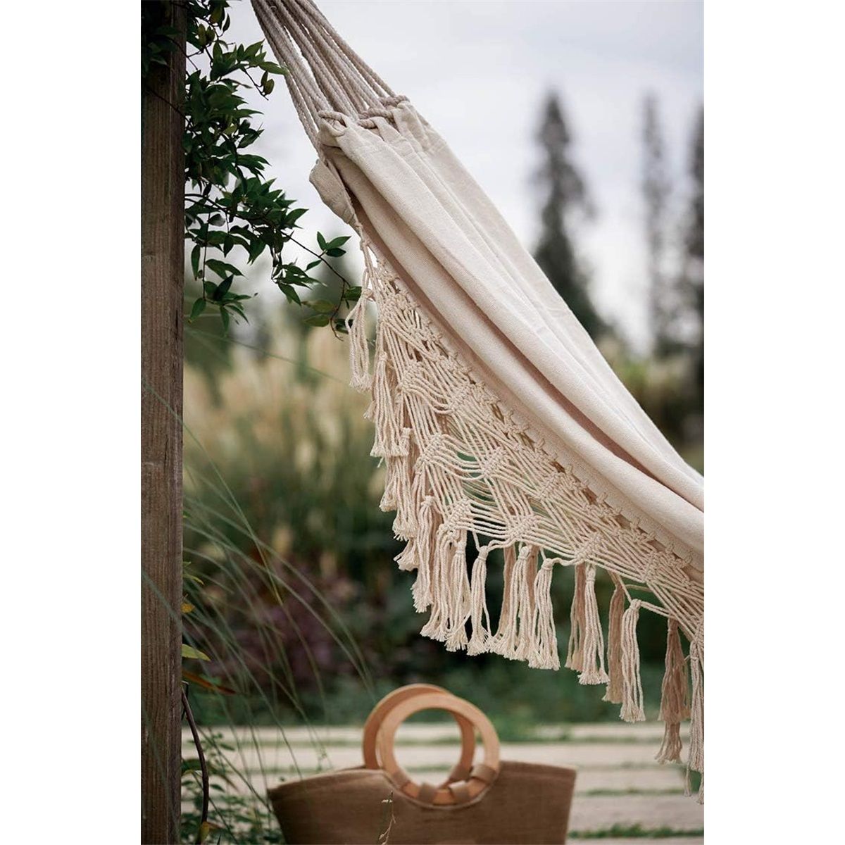 Handmade Boho Large Macrame Fringe 2 Person Double Deluxe Hammock Swing Net Chair for Beach, Yard, Bedroom, Patio, Porch, Indoor, Outdoor, Wedding Decor