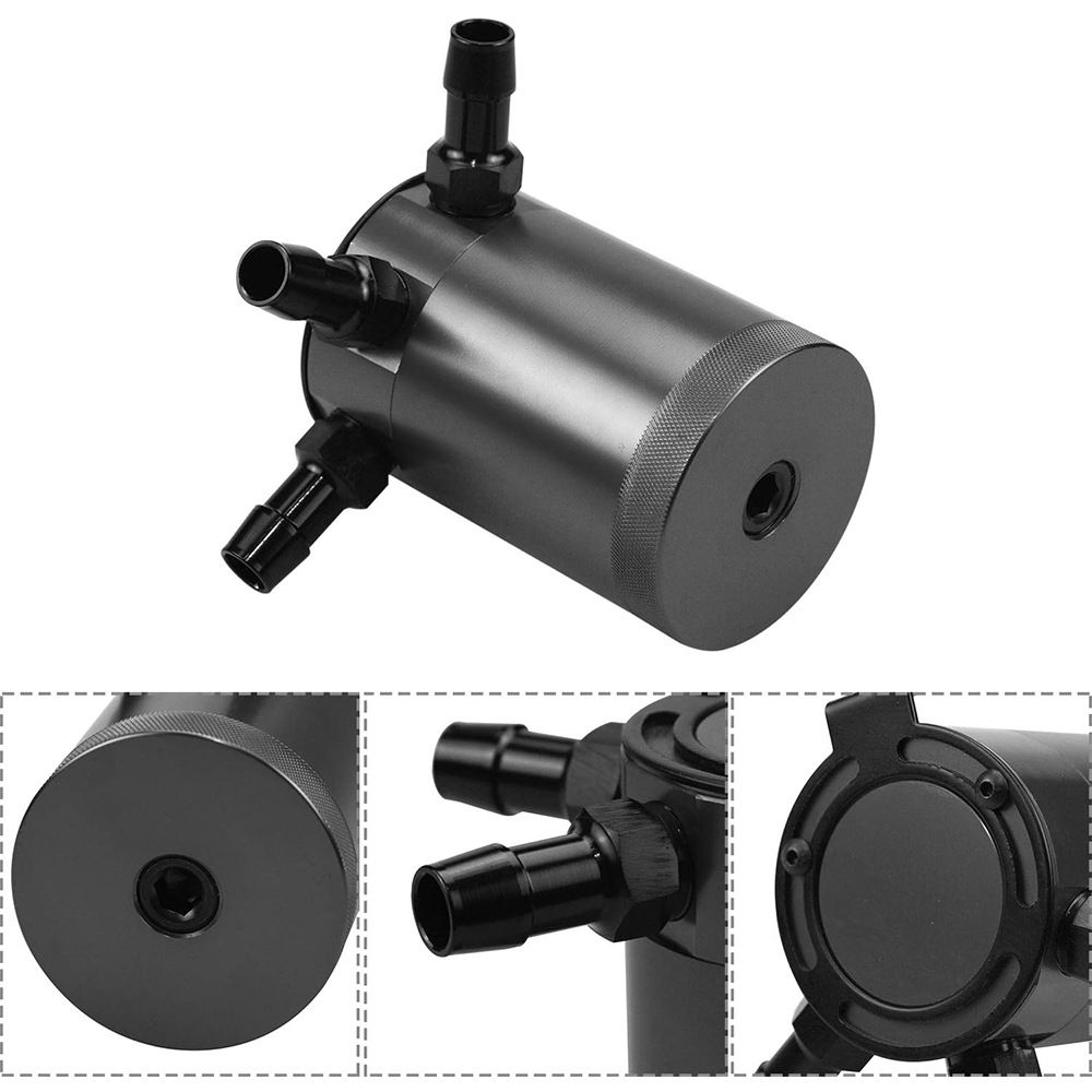 Universal 3-Port Oil Catch Can Reservoir Tank Black Car Oil Catch Can Kit Reservoir Tank, Compact Baffled
