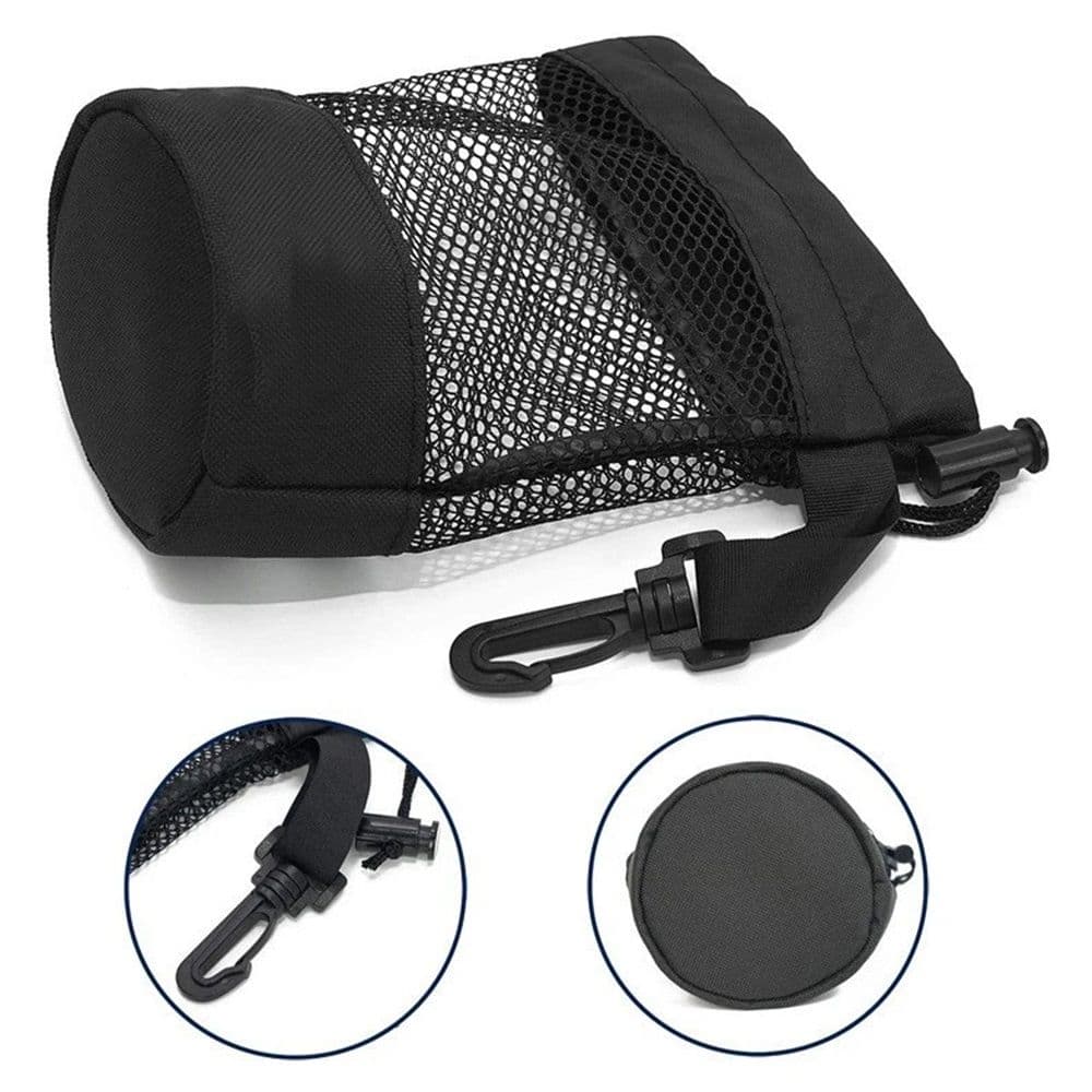 3 Piece Mesh Golf Ball Bags Drawstring Closure Nylon Black