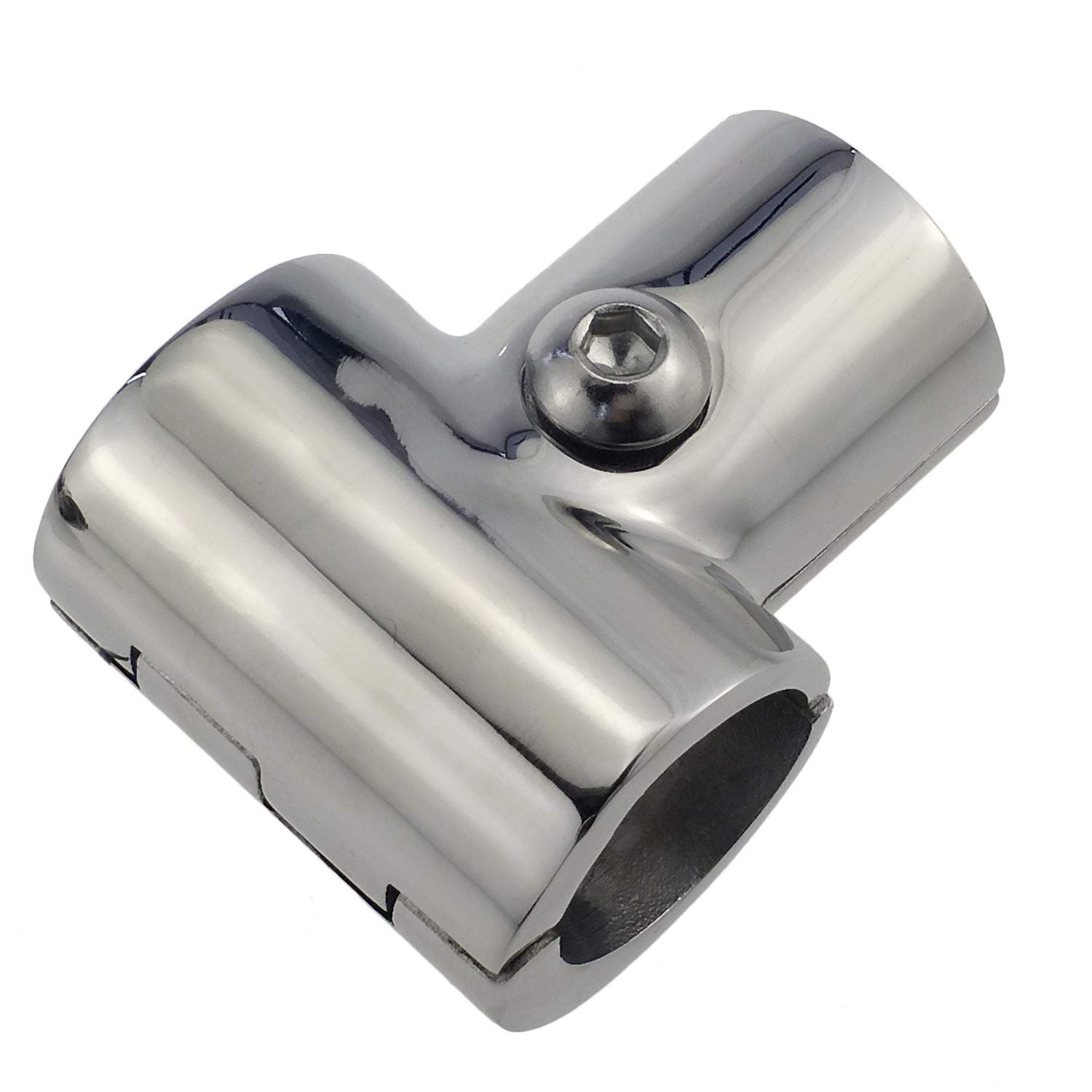 Heavy Duty 316 Boat Hand Rail Fitting- Polished 90 Degree T/Tee Hinged/Split Fitting 1" Tube, Handrail Structural Pipe Fitting