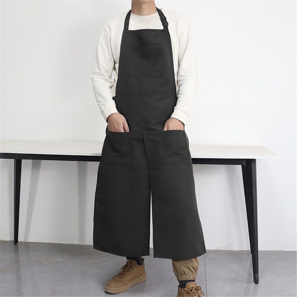 Pottery Apron Split Leg Long Artist Painting Aprons with 3 Pockets for Ceramics Clay Women Men（black）