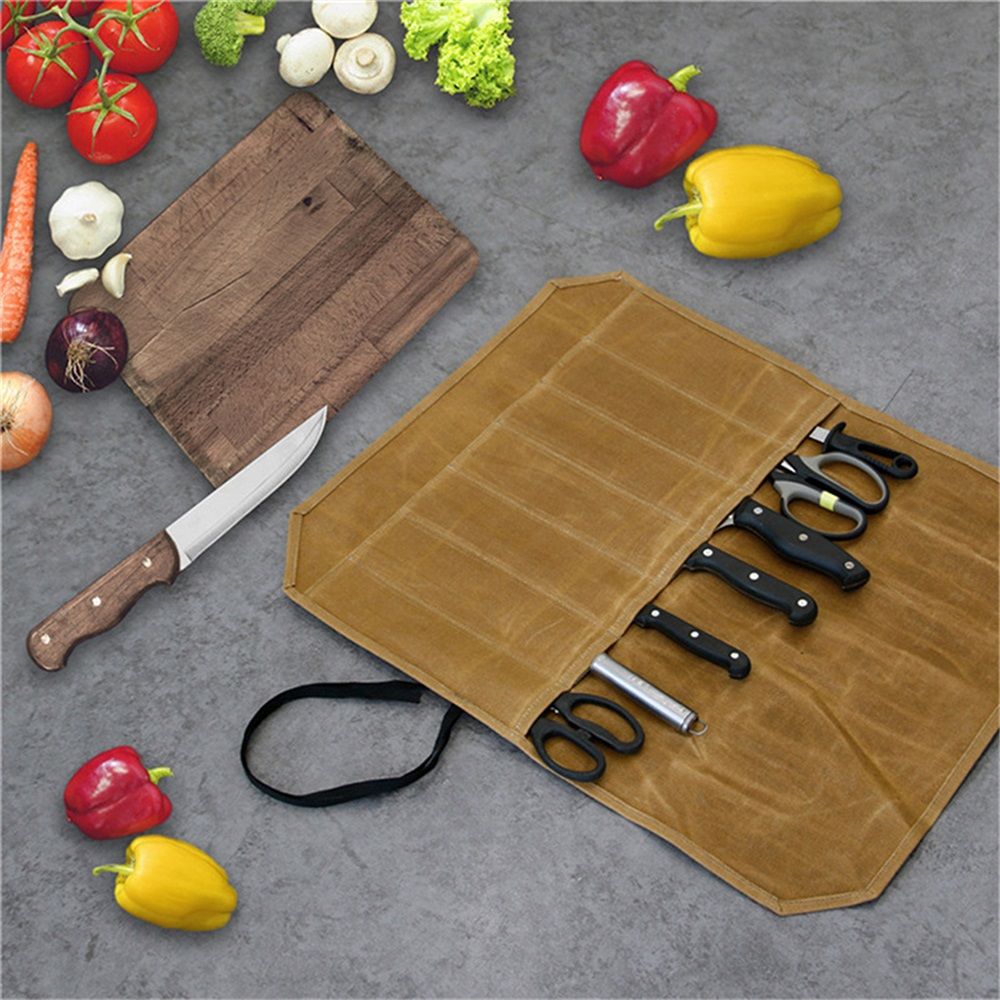 Chef’s Knife Roll Bag,Waxed Canvas Knife Cultery Carrier, Portable Chef Knife Cases,Knife Pouch Holders Pockets Can Hold Home Kitchen Knife Tools