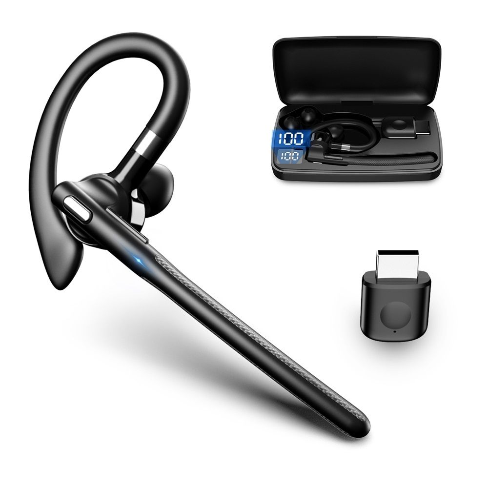 Bluetooth Headset V5.4, Wireless Earpiece with 500mAh Charging Case Hand-Free Headphones Noise Canceling Mic for Office/Driving/Business,Black