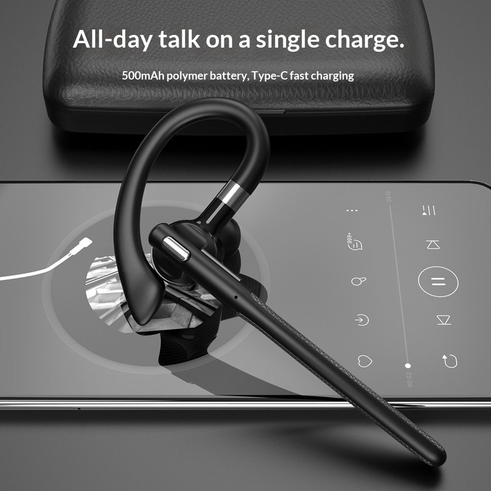 Bluetooth Headset V5.4, Wireless Earpiece with 500mAh Charging Case Hand-Free Headphones Noise Canceling Mic for Office/Driving/Business,Black