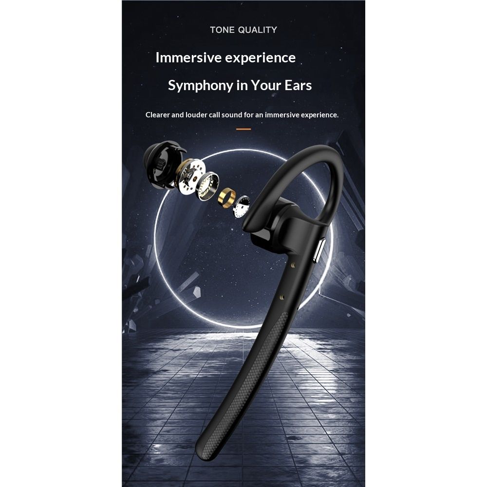 Bluetooth Headset V5.4, Wireless Earpiece with 500mAh Charging Case Hand-Free Headphones Noise Canceling Mic for Office/Driving/Business,Black