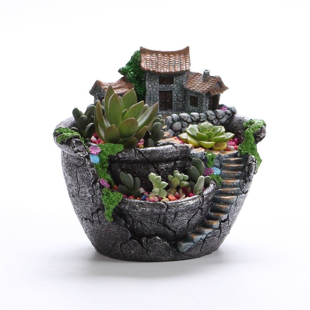 Fairy Garden Planter Plants Pot Tiny Creative Flowers Succulent Plants Fairy House Pot Holders Hanging Garden Design with Sweet House (Sliver)