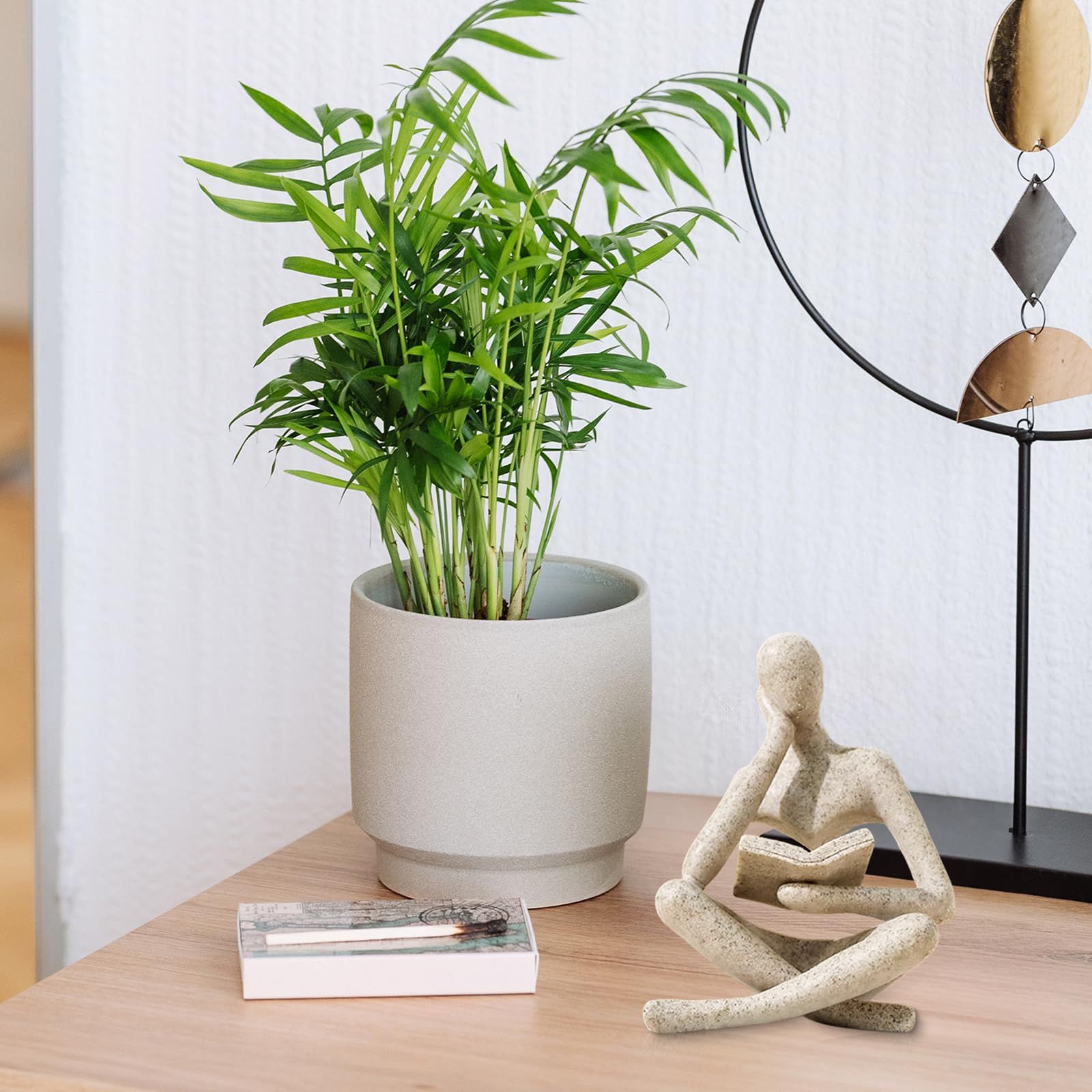 Bookshelf Decor Thinker Statue - Abstract Art Reading Thinker Sculpture Figurine Aesthetic, Modern Home Decoration for Living Room Office Shelves Coffee Table Desk Decor(Beige)8.5*6*11.5cm