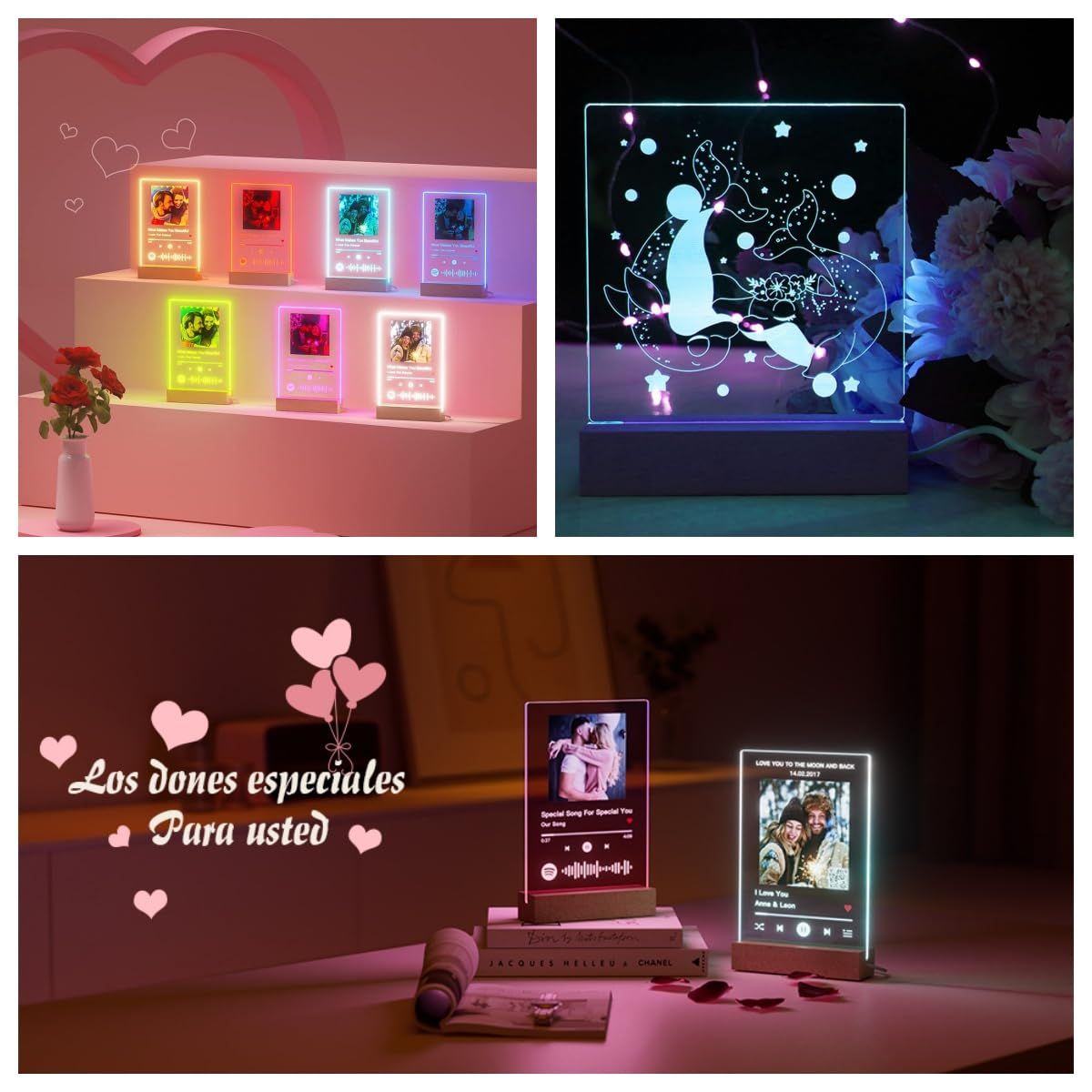 4Pcs 6" Wooden LED Light Stand Base, Colorful Light Rectangle Wood Display Pedestal Led Light Base Night Light Base for Acrylic Sheet 3D Crystal Glass Art