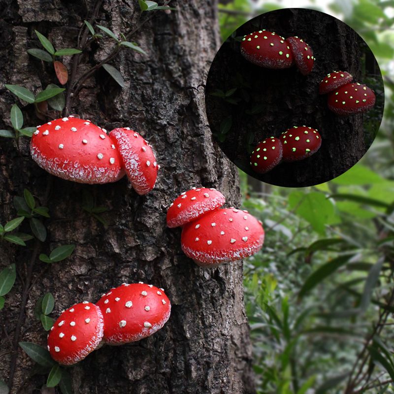 Set of 3 Mushroom Decor Decorations for Garden Yard, Mushroom Tree Decorations Outdoor, Mushroom Statue Figurines, Fairy Garden Decor Accessories - Tree Hugger（2.2” x 3.3” x 1.6”, 2.2” x 2.1”x 2.2”, 2” x1.5” x 3.1”)