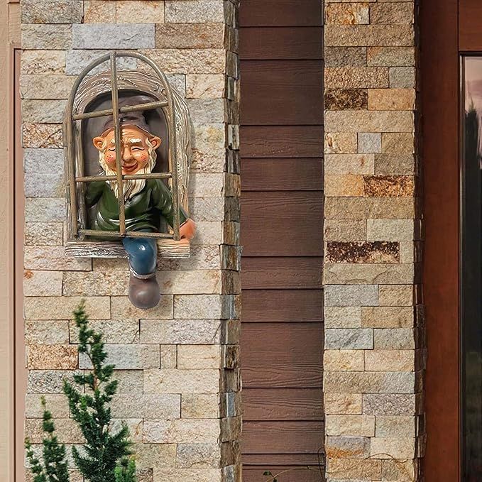 2 Pcs Bits and Pieces Elf Out The Window Yard Decorations Outdoor Tree Faces, 5.9 Inch Tree Hugger Whimsical Yard Decor, Elf, Fairy, Gnome Garden Decorations, Fun Garden Art