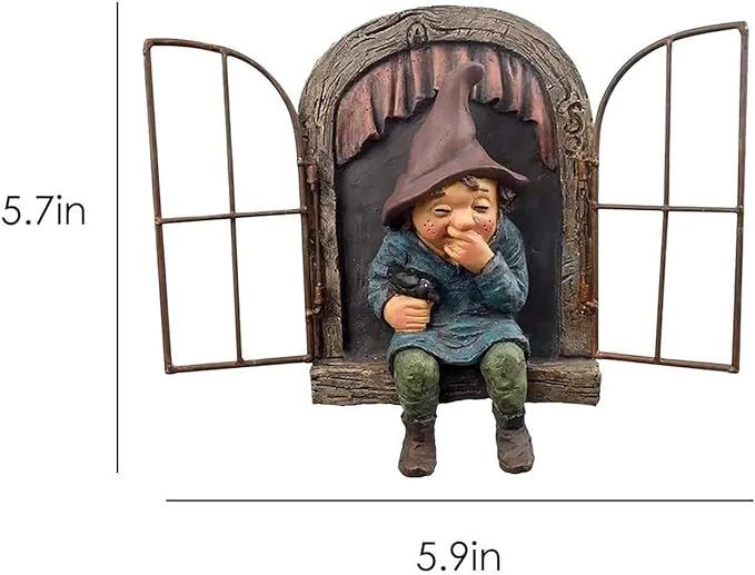 2 Pcs Bits and Pieces Elf Out The Window Yard Decorations Outdoor Tree Faces, 5.9 Inch Tree Hugger Whimsical Yard Decor, Elf, Fairy, Gnome Garden Decorations, Fun Garden Art