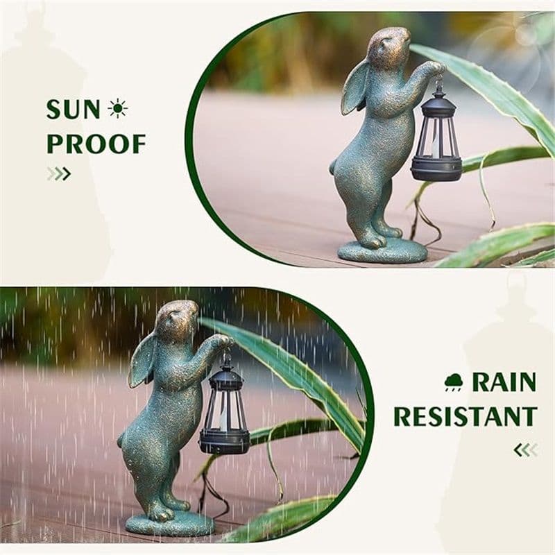 Garden Statues Solar Rabbit with Lantern 3.2 x 6.7 x 11.4 Inches Bronze Outdoor Bunny Figurine for Patio Yard Lawn Decorations