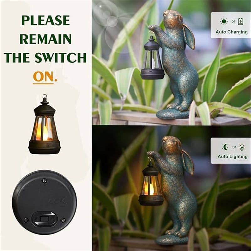 Garden Statues Solar Rabbit with Lantern 3.2 x 6.7 x 11.4 Inches Bronze Outdoor Bunny Figurine for Patio Yard Lawn Decorations