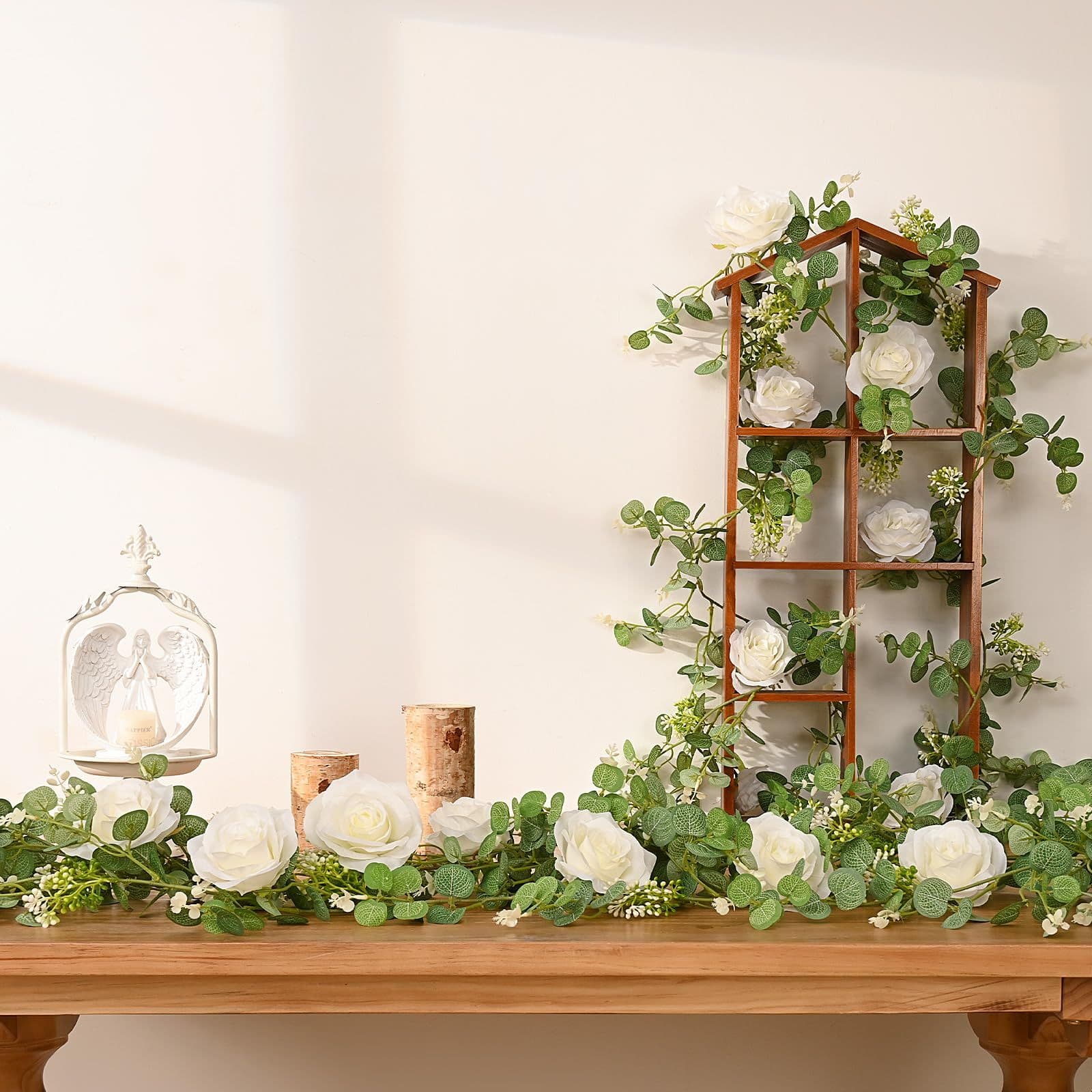 Eucalyptus Garland with Flowers 175cm Grey Green 2 Packs