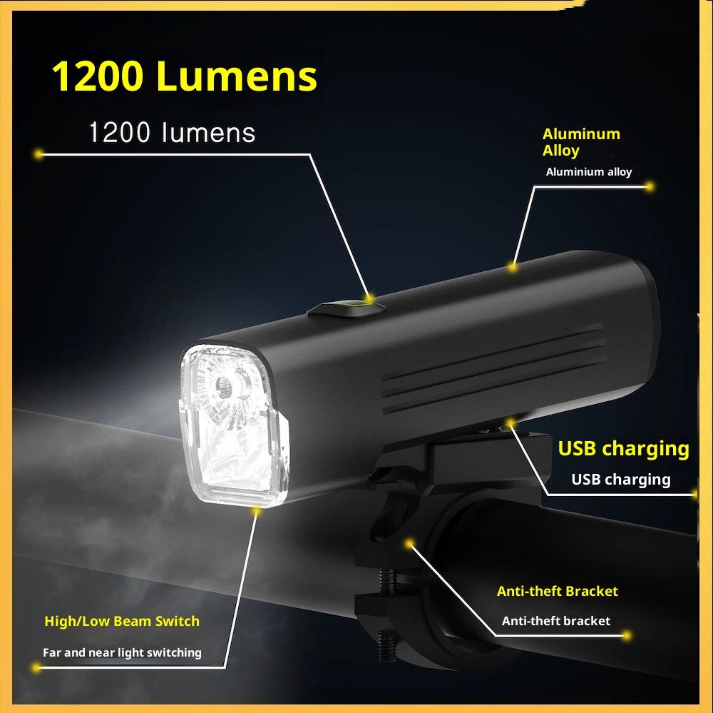 1200 Lumens Bike Light for Night Riding, USB-C Rechargeable Bike Headlight, Aluminium Alloy Waterproof Bike Front Light,LED Bike Light