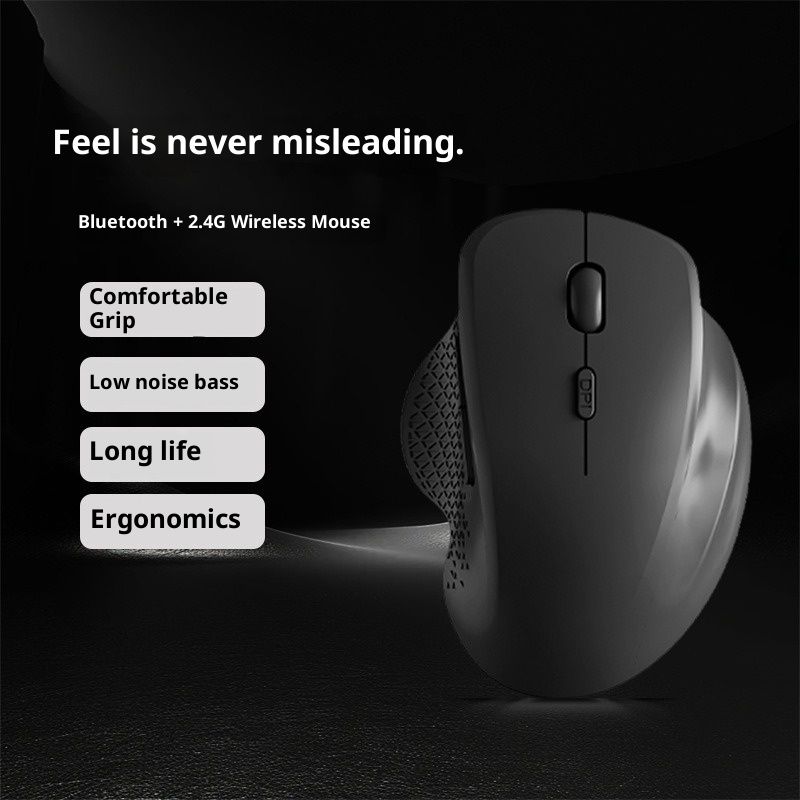 Wireless Mouse (2.4G) Silent 800-1200-1600 DPI Computer USB & Bluetooth Mouse 6 Buttons, Wide Compatibility - Black