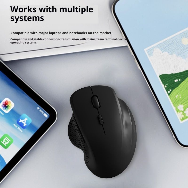 Wireless Mouse (2.4G) Silent 800-1200-1600 DPI Computer USB & Bluetooth Mouse 6 Buttons, Wide Compatibility - Black