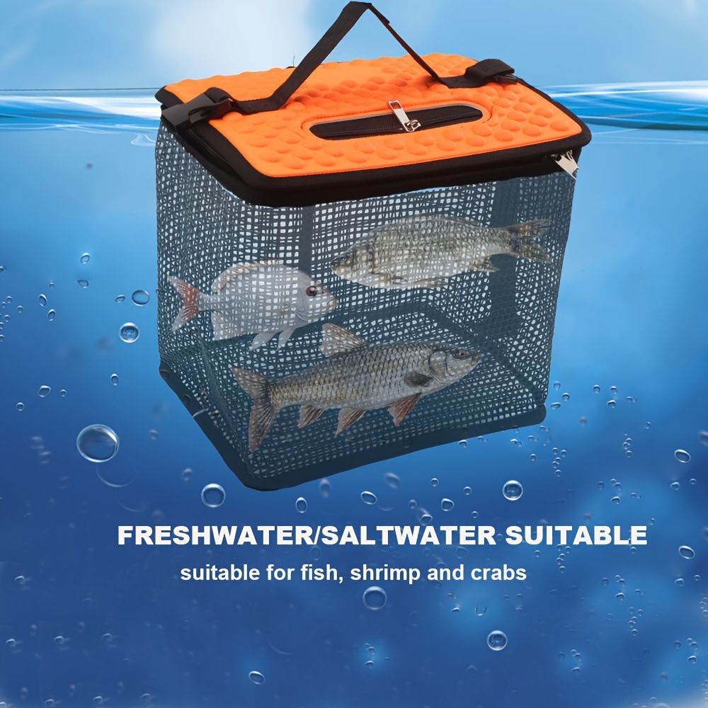Floating Fish Basket for Live Caught, Foldable Fishing Holder Bucket Portable Collapsible Fishing Net Storage Cage for Live Fish Bait Live Well（28.45*22.1*24.89cm)