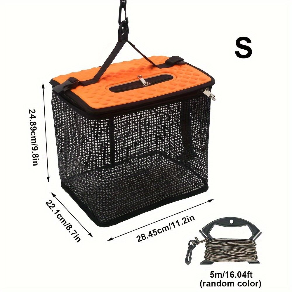 Floating Fish Basket for Live Caught, Foldable Fishing Holder Bucket Portable Collapsible Fishing Net Storage Cage for Live Fish Bait Live Well（28.45*22.1*24.89cm)