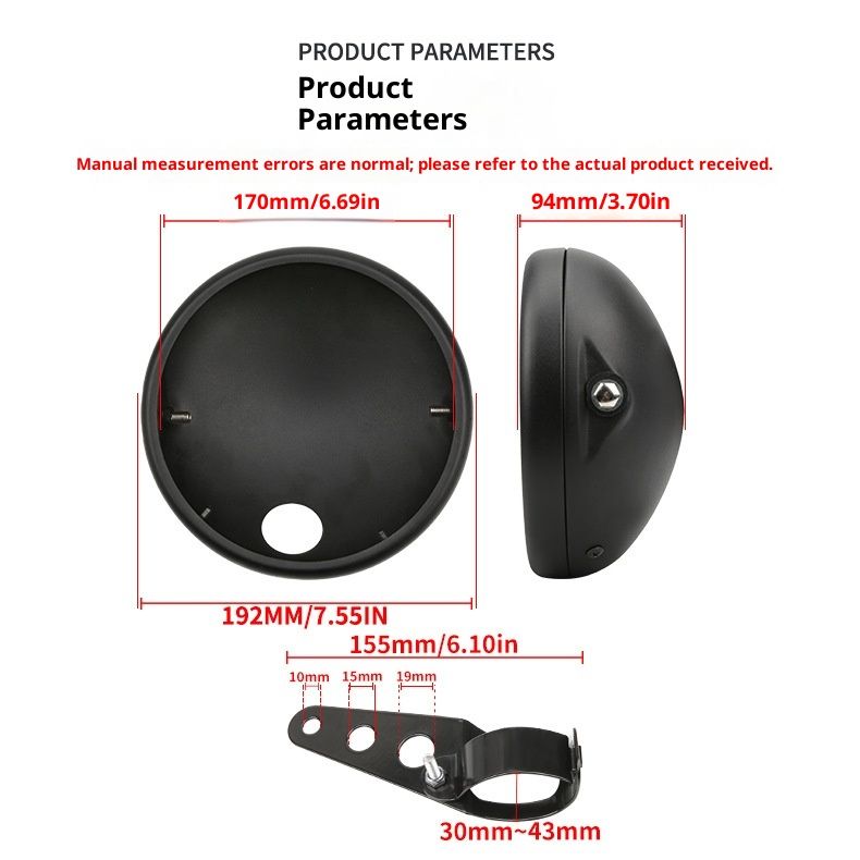 Motorcycle Universal 7" Headlight Housing Shell Lamp Bracket Bottom Mount Bucket Fits Compatible Cafe Racer