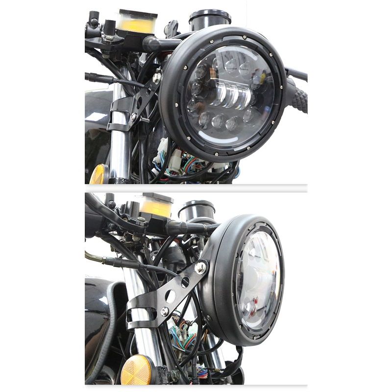 Motorcycle Universal 7" Headlight Housing Shell Lamp Bracket Bottom Mount Bucket Fits Compatible Cafe Racer