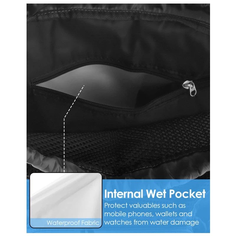 Swim Bag Beach Backpack with Wet Pocket Mesh Drawstring Bags for Swimming, Gym(Expand size 40 * 47cm,black)