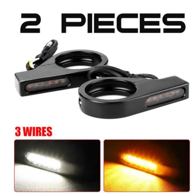 A pair Switchback Sequential Front Fork LED Turn Signals, Motorcycle Running Lights for 41mm Front Mount Fork Sportster