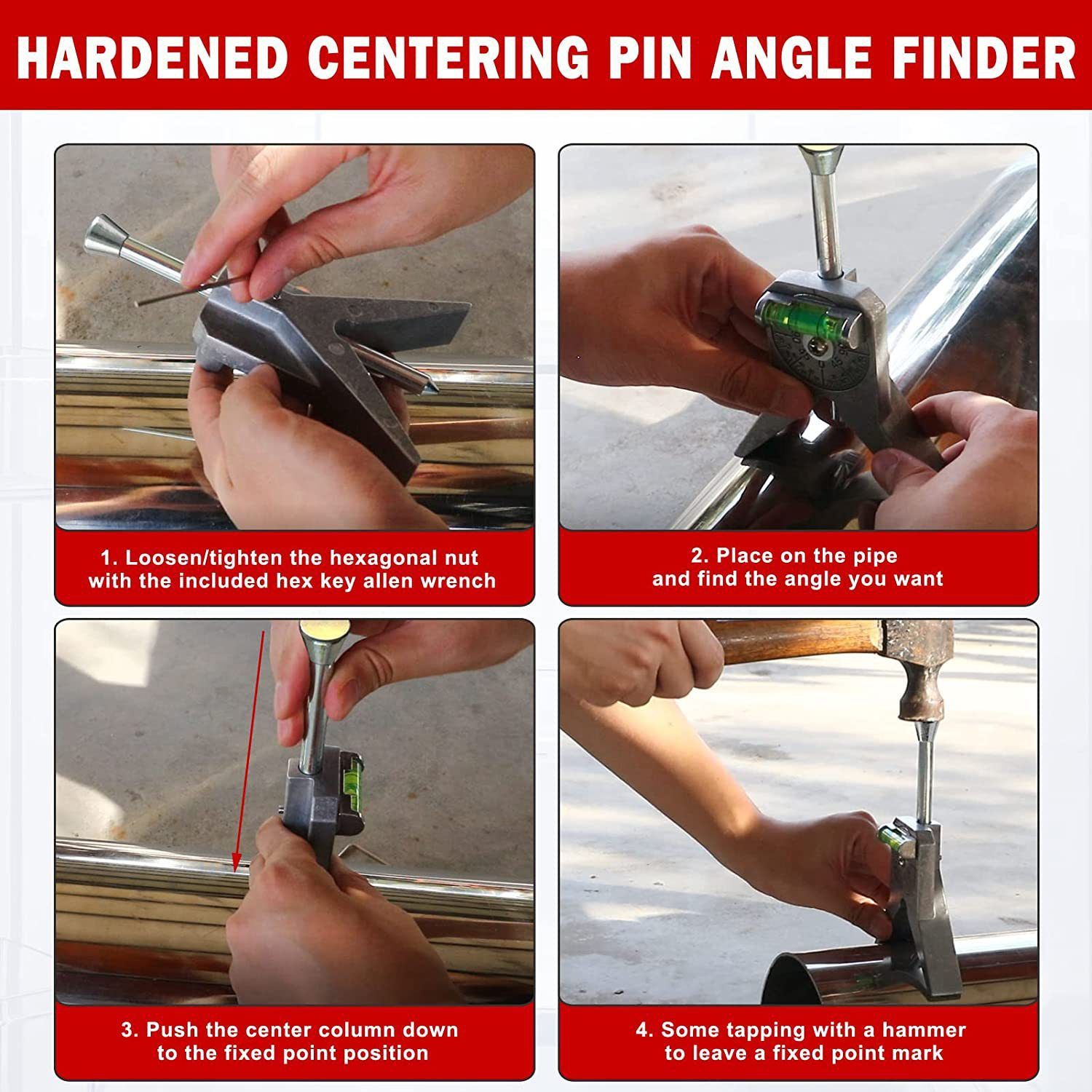 Upgraded Pipe Center Finder, Measure Pipe Diameter, Pipefitter Tools With Centering Head, Measure Pipe Diameter Over 0.5" & up With 4" Y-Type Base and Adjustable Dial Bubble Protractor