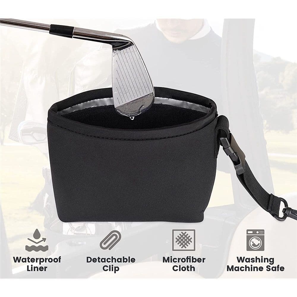 Golf Club Cleaning Bag Waterproof Clean Face Technology Detachable Clip Machine Washable Black
