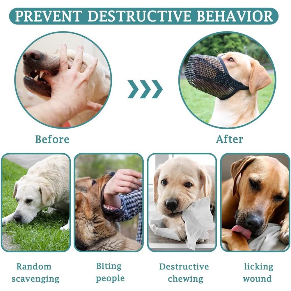 Soft Mesh Muzzle for Small Medium Large Dogs Shepherd, Breathable Adjustable Mouth Guard for Biting Chewing Scavenging, Allows Panting and Drinking(Black, L)