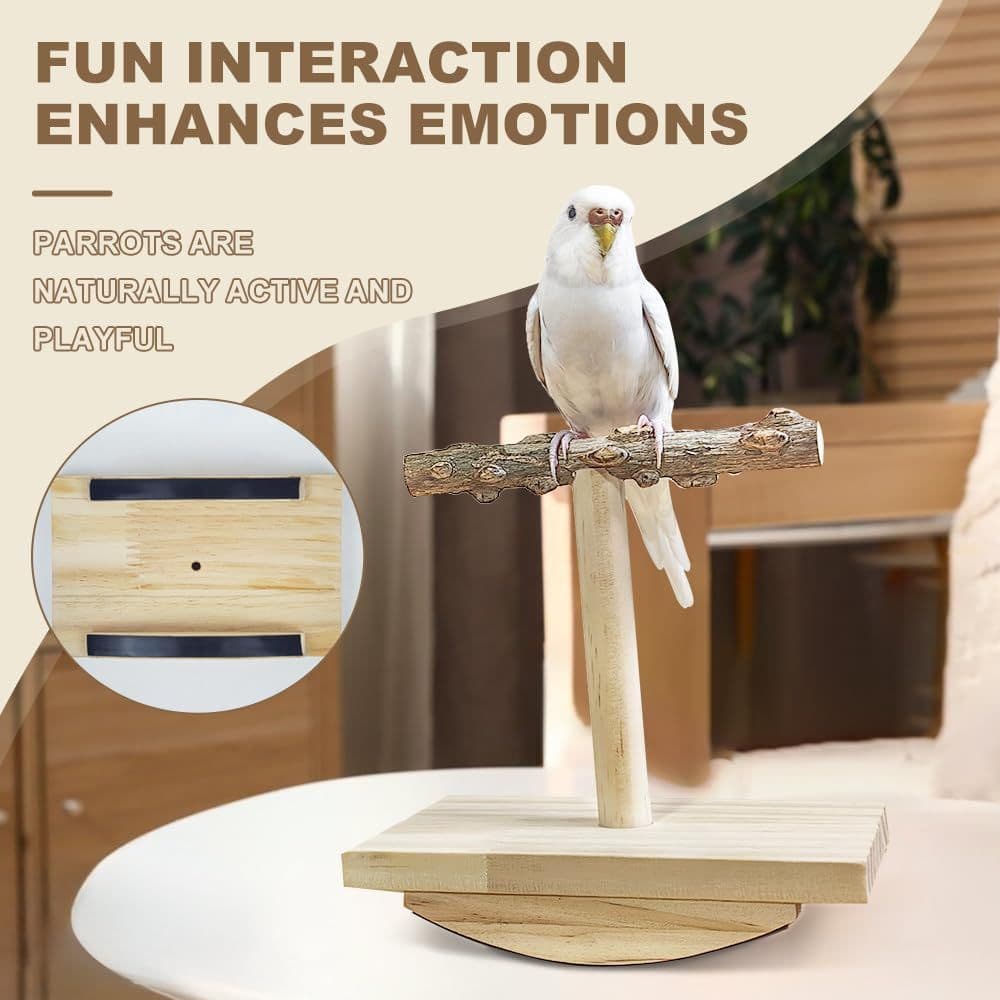 Bird Toy Wooden Perch Training Stand Interactive Playground 14x9x13.8cm Natural Wood