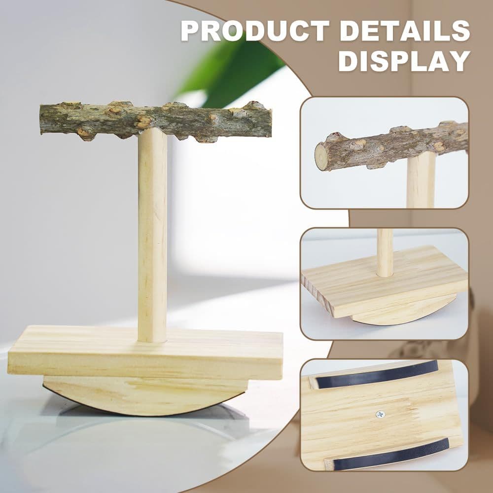 Bird Toy Wooden Perch Training Stand Interactive Playground 14x9x13.8cm Natural Wood