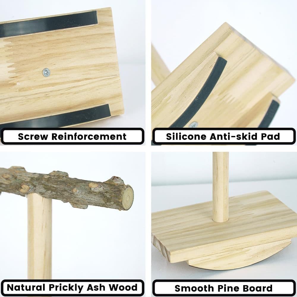Bird Toy Wooden Perch Training Stand Interactive Playground 14x9x13.8cm Natural Wood