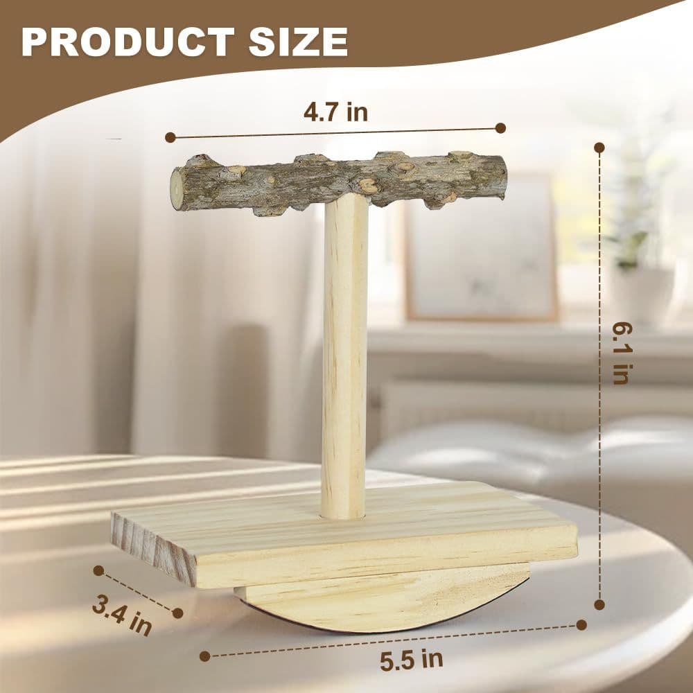 Bird Toy Wooden Perch Training Stand Interactive Playground 14x9x13.8cm Natural Wood