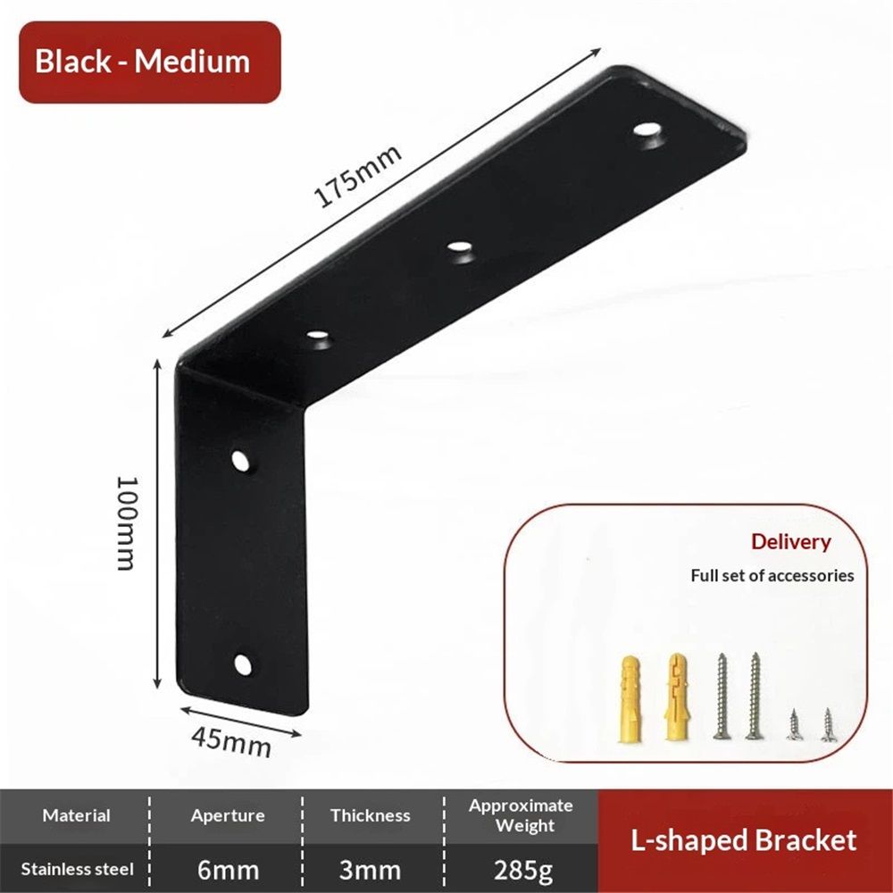 4 pack Black Shelf Bracket, 7 Inch L Brackets Heavy Duty, Stainless Steel Shelf Supports Wall Mounted for Floating Shelves, Includes Hardware