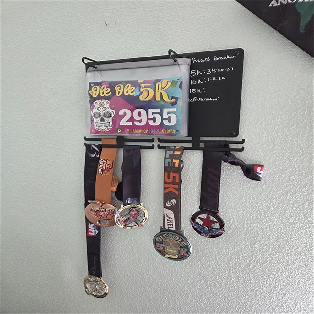 Medal Hanger Display for Runners, Marathon Medal Holder Display Wall Hanger and Race Bib Boards Holder with Chalkboard Marker