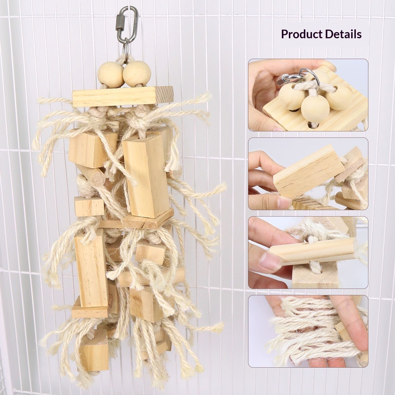 Blocks Natural Wood Large Bird Toy - Parrot Toys - Bird Toys for Parrots, Cockatoos, Macaws, Large Birds（log）